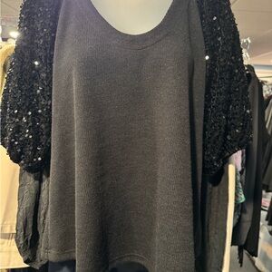 THML Black Top with Sequin Sleeves